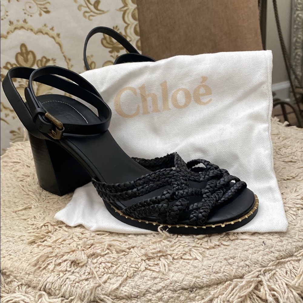 NWT See By Chloe Black Heels with Braided Straps